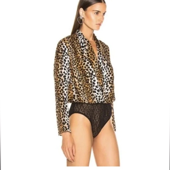 Rixo Leopard Plunge Surplice Metallic Gold Bodysuit - Picture 6 of 7